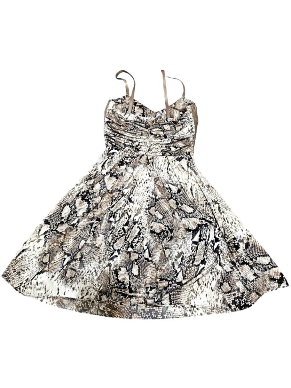 Sky Snake Print Dress With Faux Leather Bodice & Straps Size Medium - Picture 3 of 8
